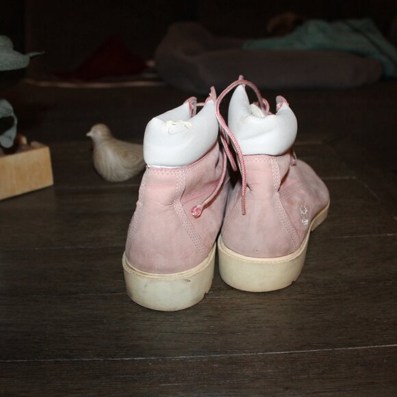 timberland pink leather hiking boots size 7M preowned - Picture 4 of 5